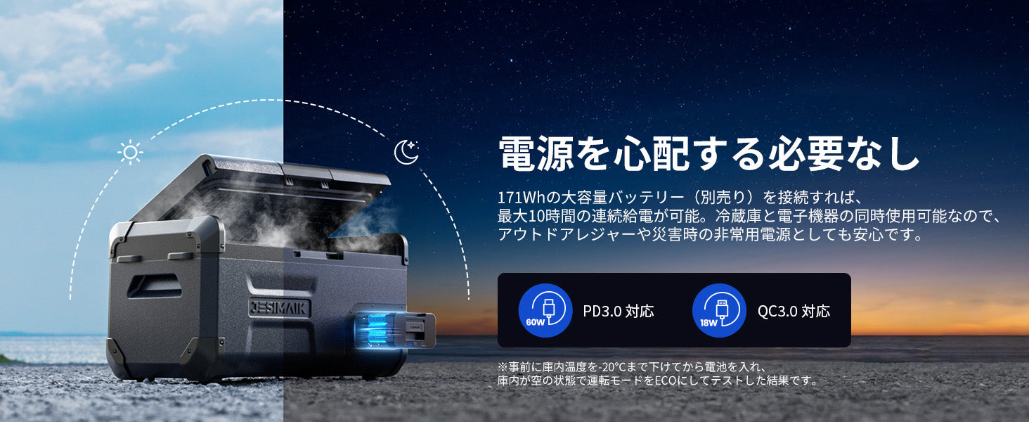 外部バッテリー対応で、電源がない場所でも安心