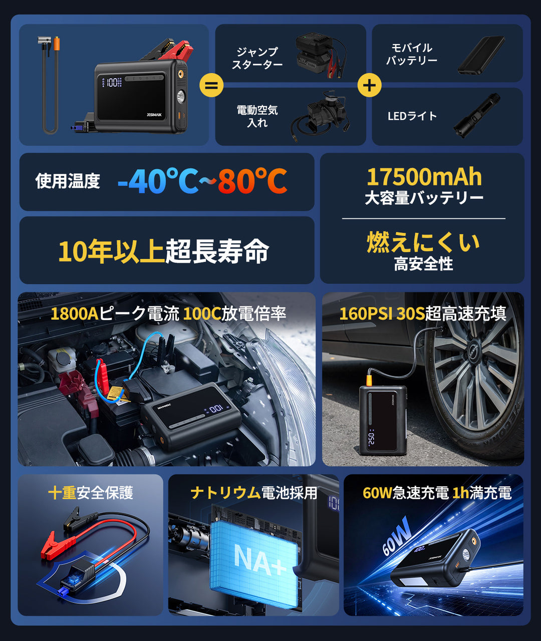 ジャンプスターター GK01 空気入れ搭載 【ナトリウム電池】