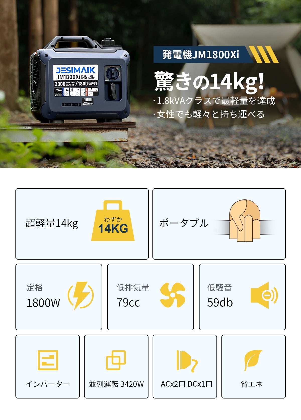 インバーター発電機 JM1800Xi 定格出力1.8kVA 災害時活躍 軽量 1.8kVA インバーター発電機JM1800Xi – JESIMAIK