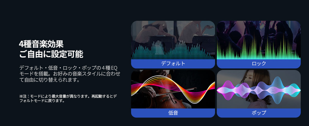 4つのEQモードで、好みのサウンドに調整